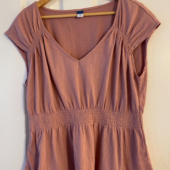 Old Navy Womens NWOT Mauve Pink Knit Stretch sleeveless Rouching top blouse Sz L - Picture 1 of 5